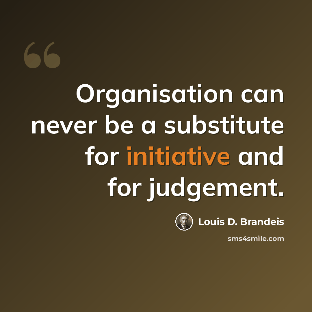 “Organisation can never be a substitute for initiative and for judgement.” quote by Louis D. Brandeis