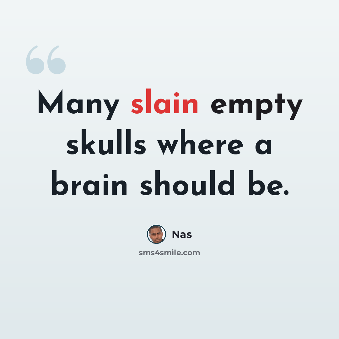 “Many slain empty skulls where a brain should be.” quote by Nas