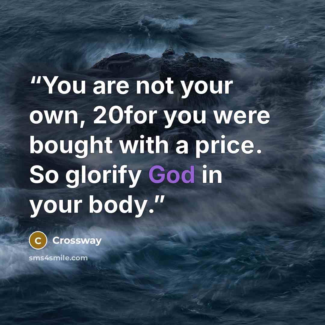 “You are not your own, 20for you were bought with a price. So glorify God in your body.” quote by Crossway