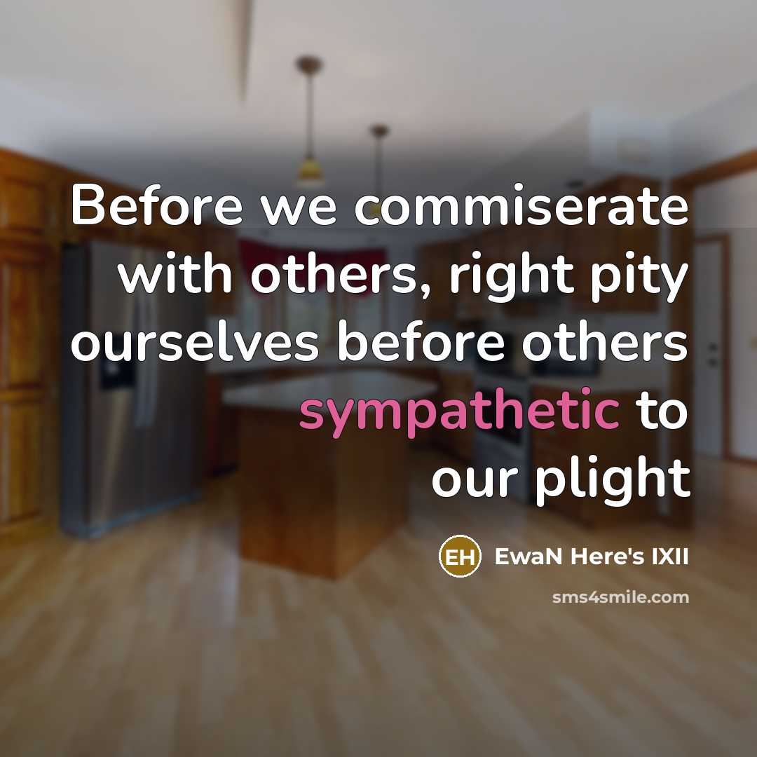 “Before we commiserate with others, right pity ourselves before others sympathetic to our plight” quote by EwaN Here's IXII