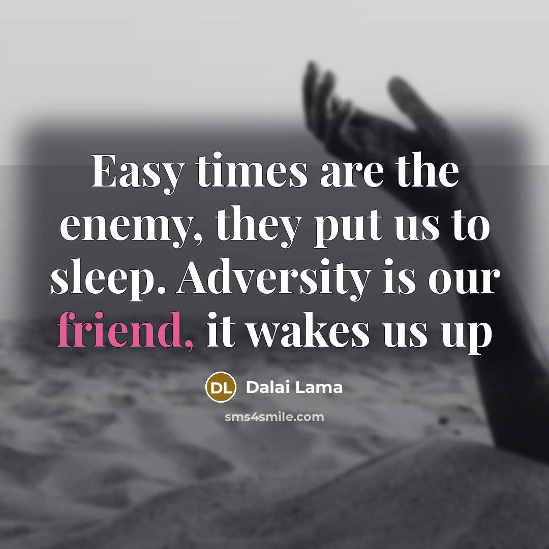 “Easy times are the enemy, they put us to sleep. Adversity is our friend, it wakes us up” quote by Dalai Lama