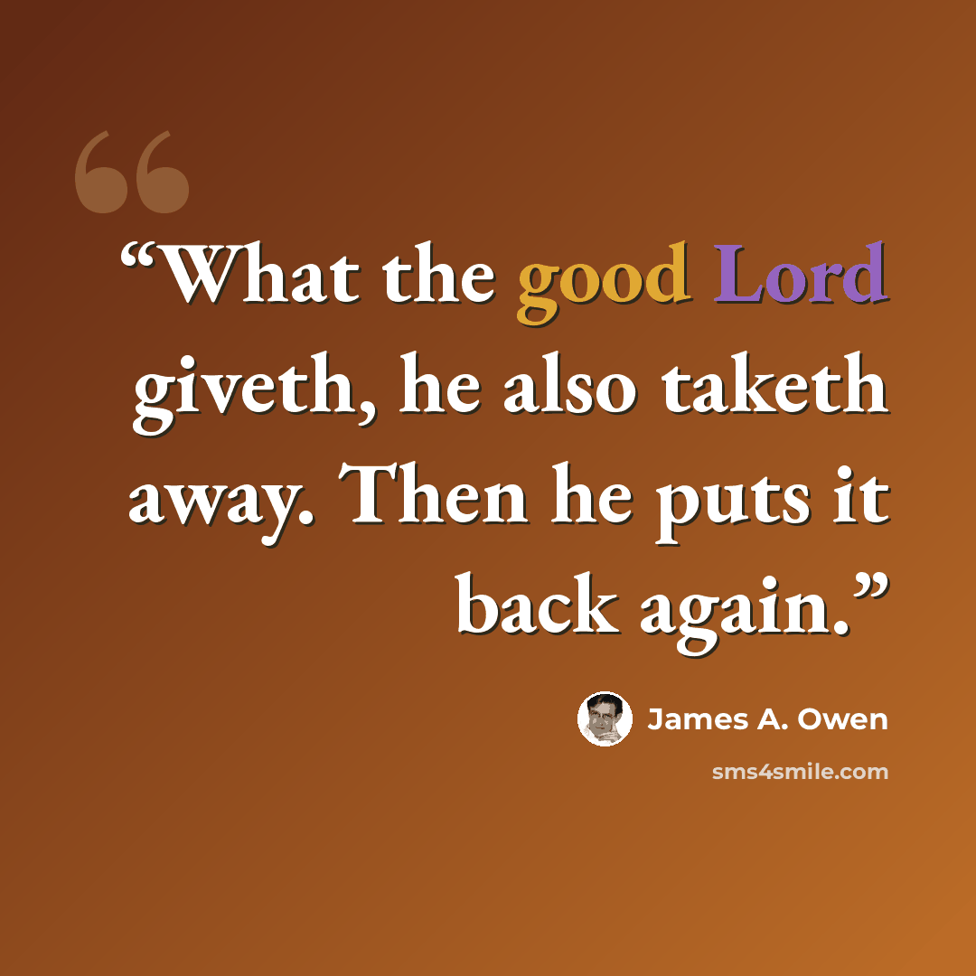 “What the good Lord giveth, he also taketh away. Then he puts it back again.” quote by James A. Owen
