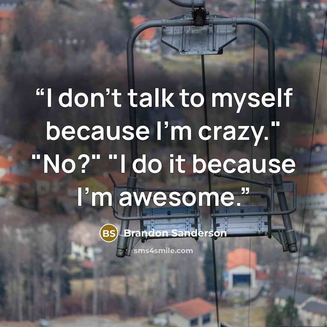 “I don't talk to myself because I'm crazy." "No?" "I do it because I'm awesome.” quote by Brandon Sanderson