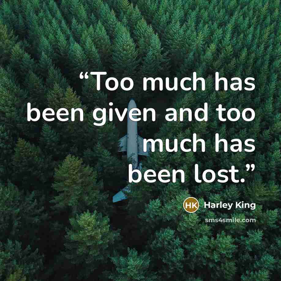 “Too much has been given and too much has been lost.” quote by Harley King