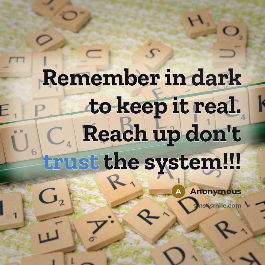 “Remember in dark to keep it real. Reach up don't trust the system!!!” quote by Anonymous