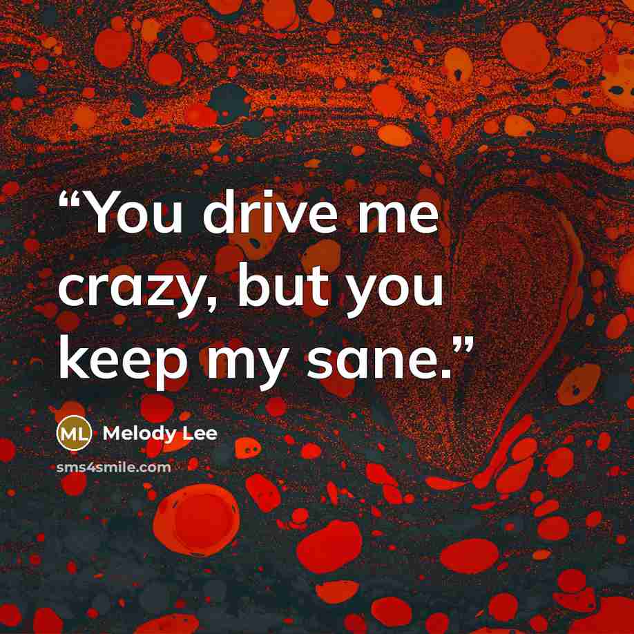 “You drive me crazy, but you keep my sane.” quote by Melody Lee