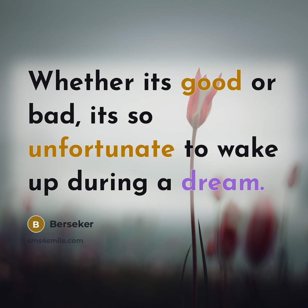 “Whether its good or bad, its so unfortunate to wake up during a dream.” quote by Berseker