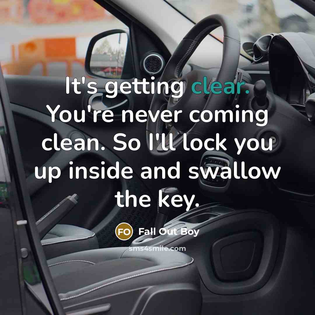 “It's getting clear. You're never coming clean. So I'll lock you up inside and swallow the key.” quote by Fall Out Boy