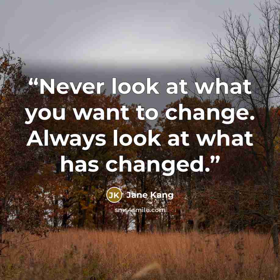 “Never look at what you want to change. Always look at what has changed.” quote by Jane Kang