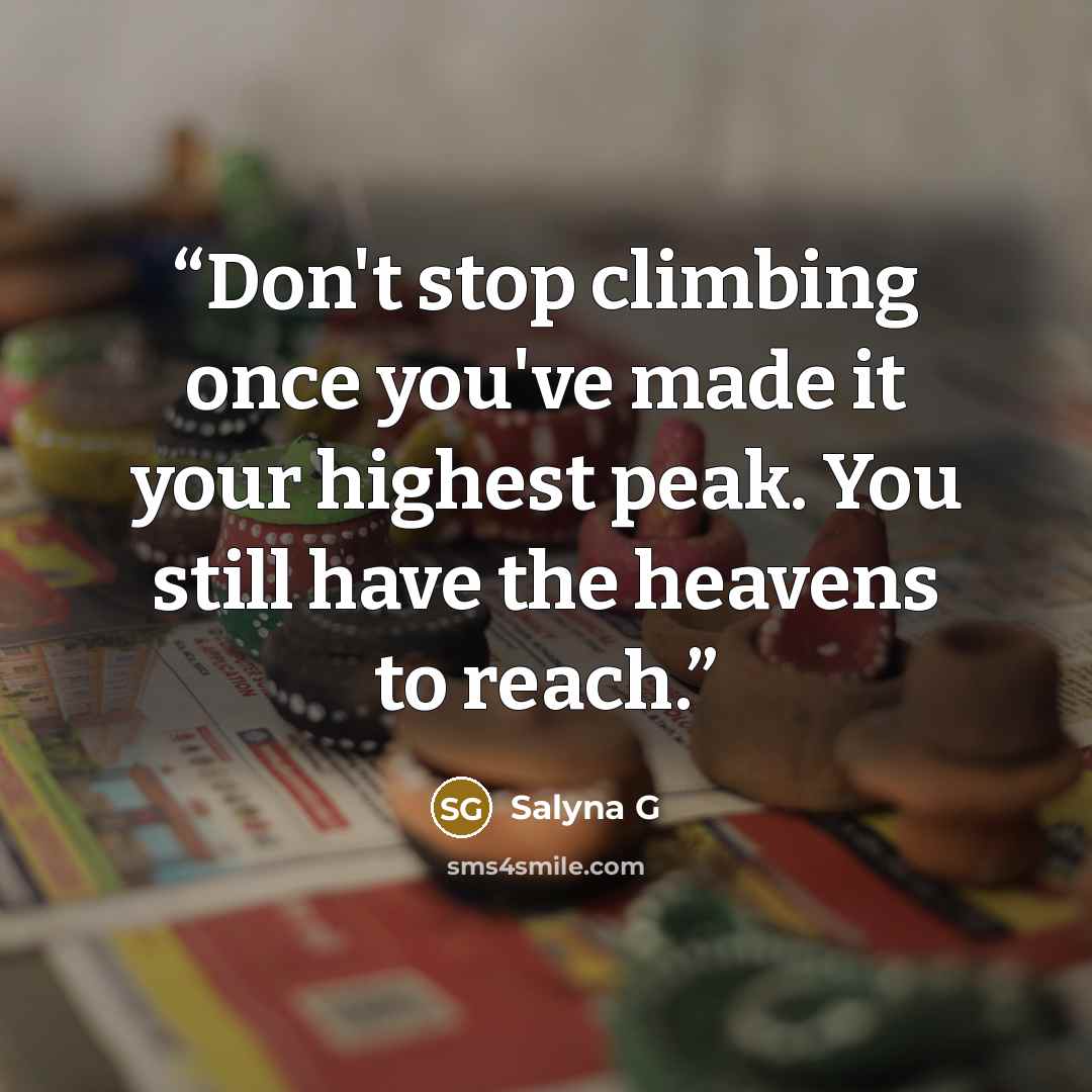 “Don't stop climbing once you've made it your highest peak. You still have the heavens to reach.” quote by Salyna G