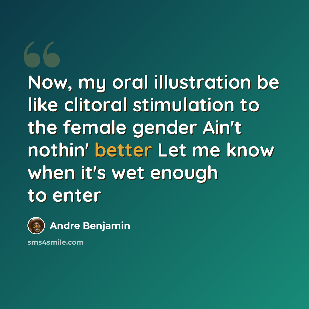 “Now, my oral illustration be like clitoral stimulation to the female gender Ain't nothin' better Let me know when it's wet enough to enter” quote by Andre Benjamin