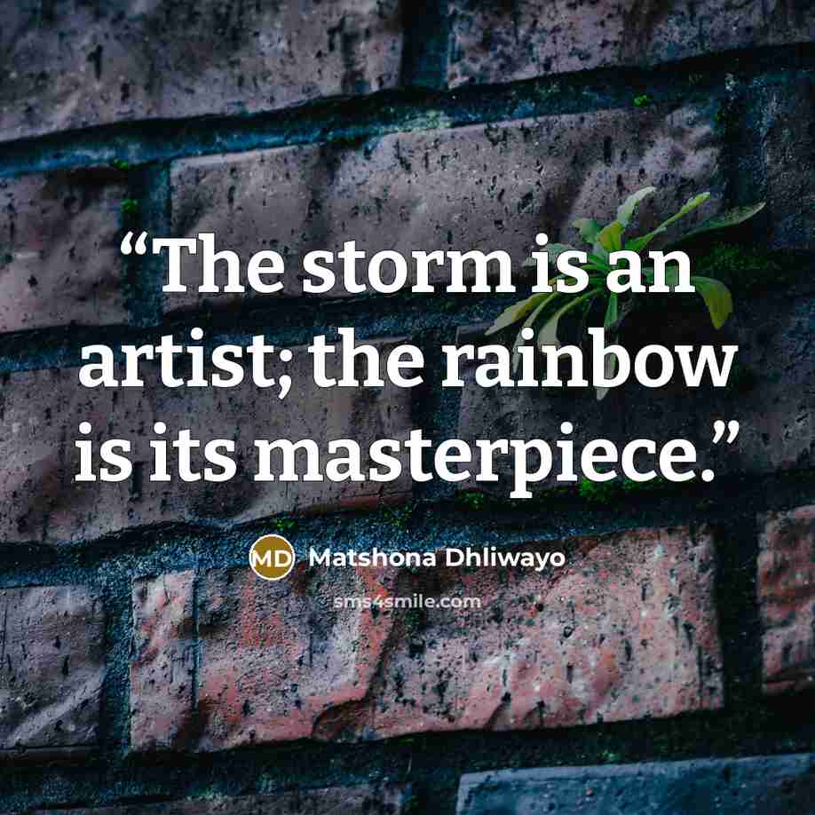 “The storm is an artist; the rainbow is its masterpiece.” quote by Matshona Dhliwayo