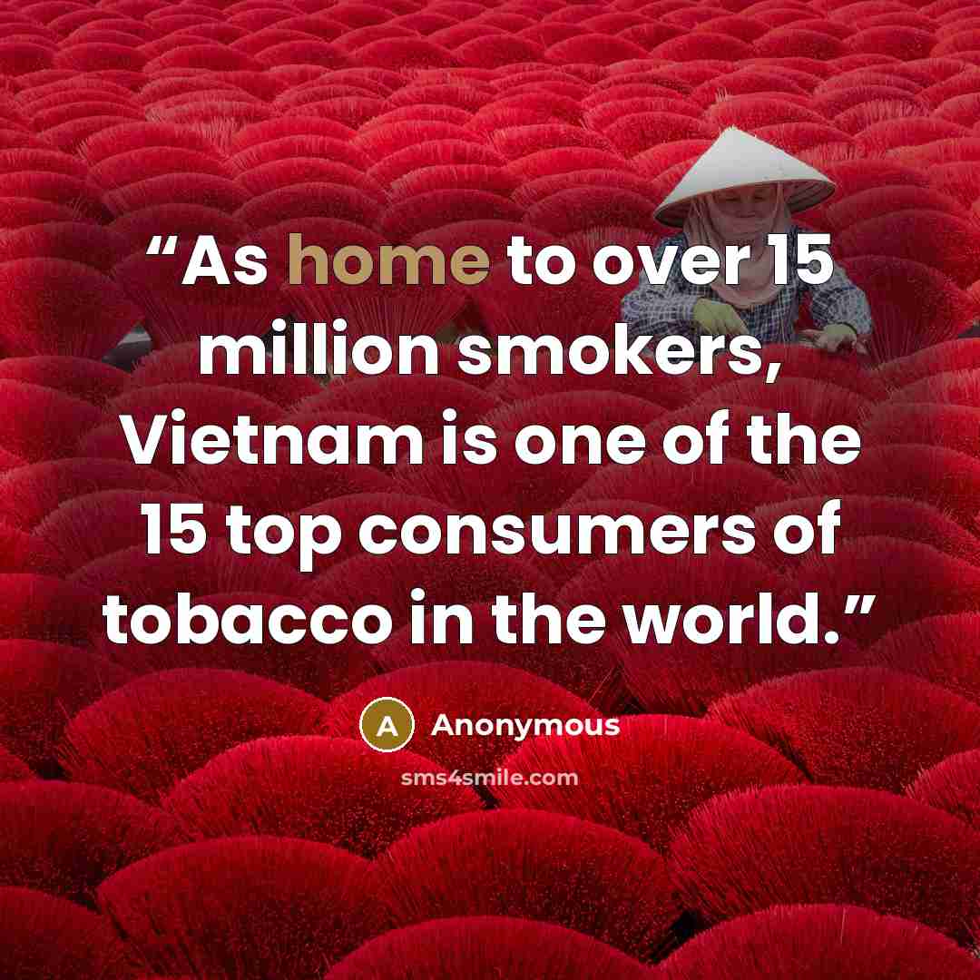 “As home to over 15 million smokers, Vietnam is one of the 15 top consumers of tobacco in the world.” quote by Anonymous