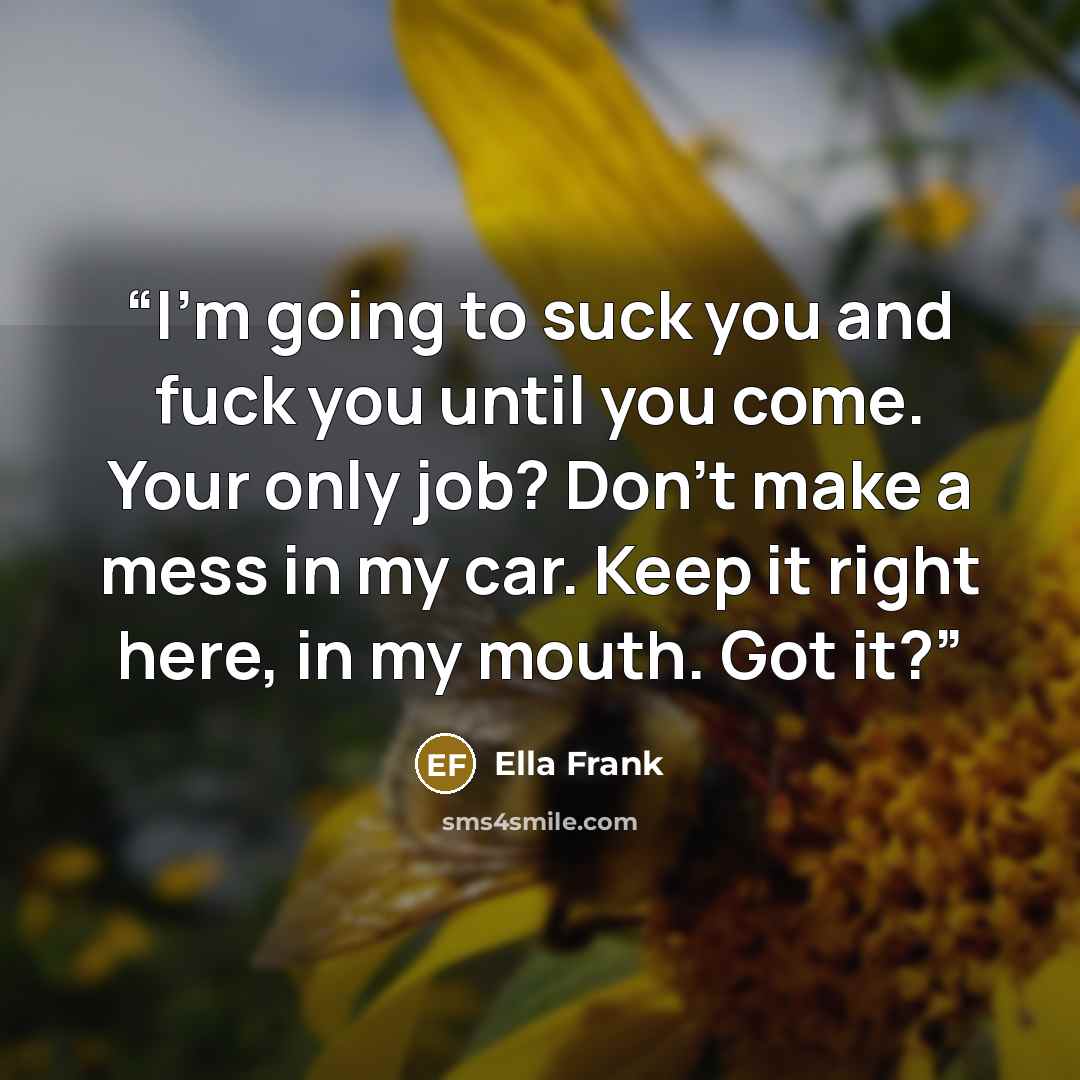 “I’m going to suck you and fuck you until you come. Your only job? Don’t make a mess in my car. Keep it right here, in my mouth. Got it?” quote by Ella Frank