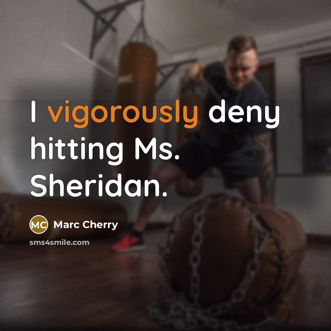 “I vigorously deny hitting Ms. Sheridan.” quote by Marc Cherry