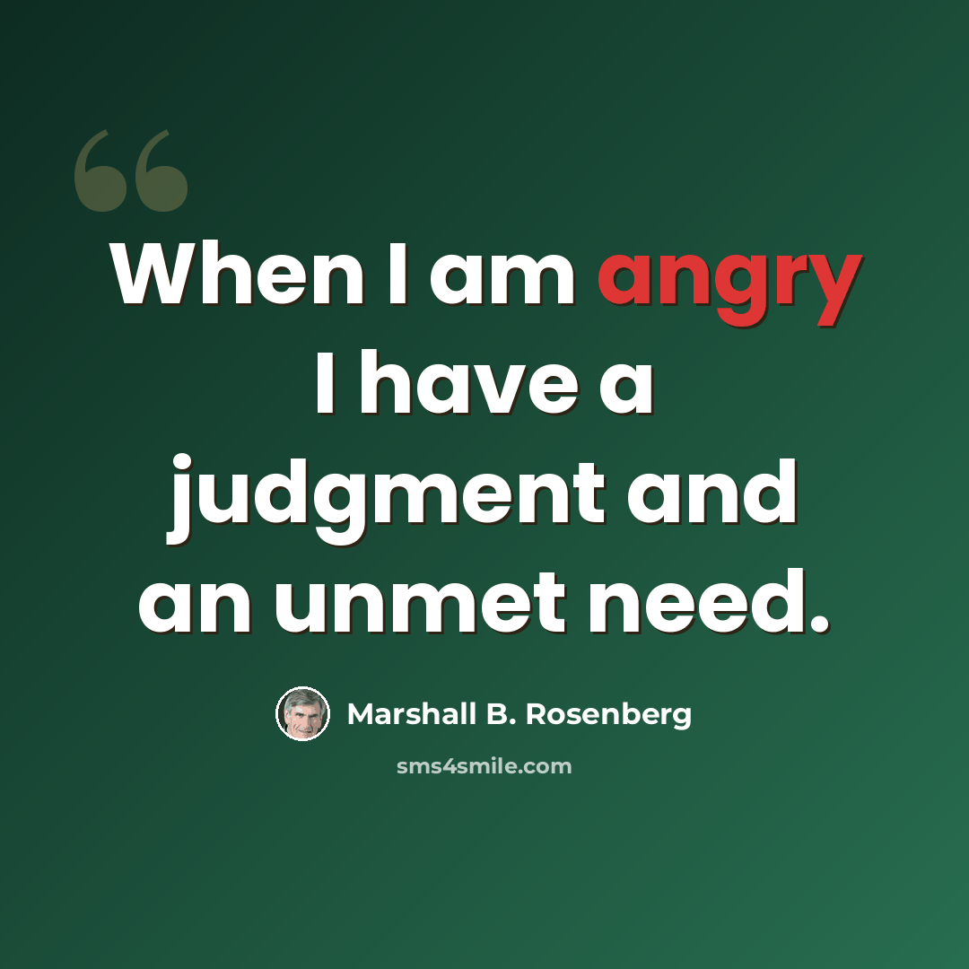 “When I am angry I have a judgment and an unmet need.” quote by Marshall B. Rosenberg