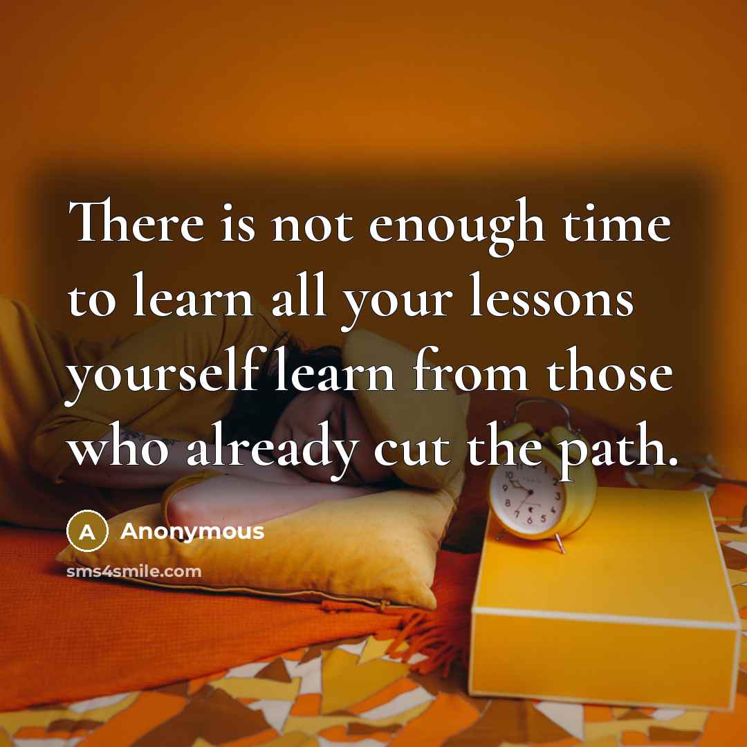 “There is not enough time to learn all your lessons yourself learn from those who already cut the path.” quote by Anonymous