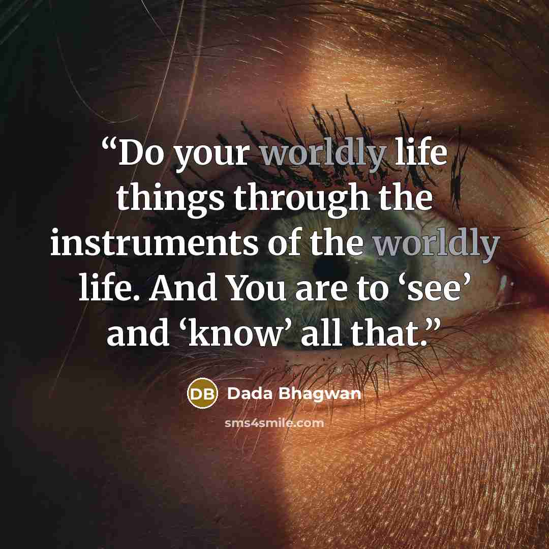 “Do your worldly life things through the instruments of the worldly life. And You are to ‘see’ and ‘know’ all that.” quote by Dada Bhagwan