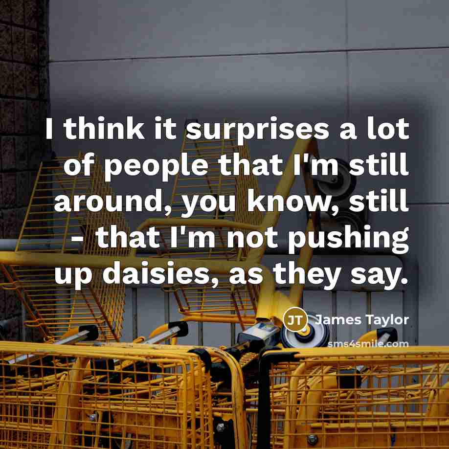 “I think it surprises a lot of people that I'm still around, you know, still - that I'm not pushing up daisies, as they say.” quote by James Taylor
