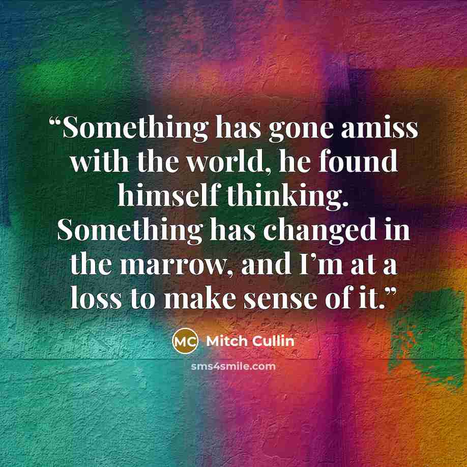 “Something has gone amiss with the world, he found himself thinking. Something has changed in the marrow, and I’m at a loss to make sense of it.” quote by Mitch Cullin