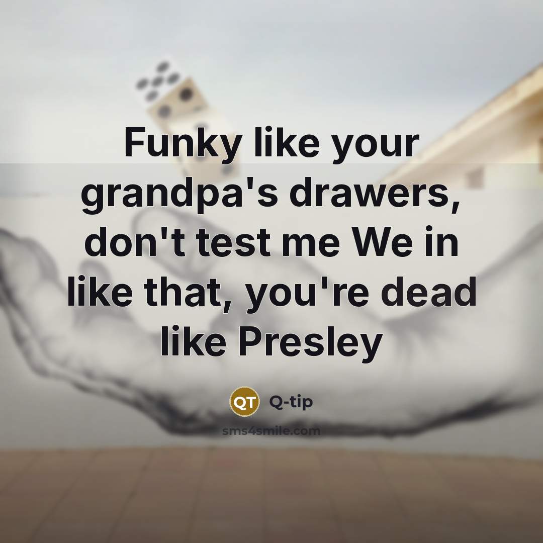 “Funky like your grandpa's drawers, don't test me We in like that, you're dead like Presley” quote by Q-Tip