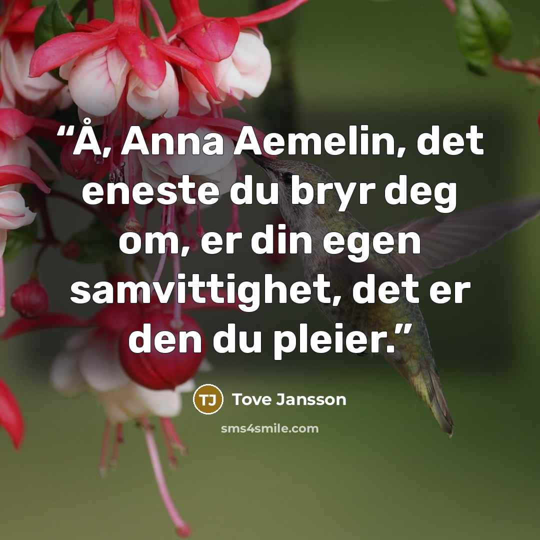 “Å, Anna Aemelin, det eneste du bryr deg om, er din egen samvittighet, det er den du pleier.” quote by Tove Jansson