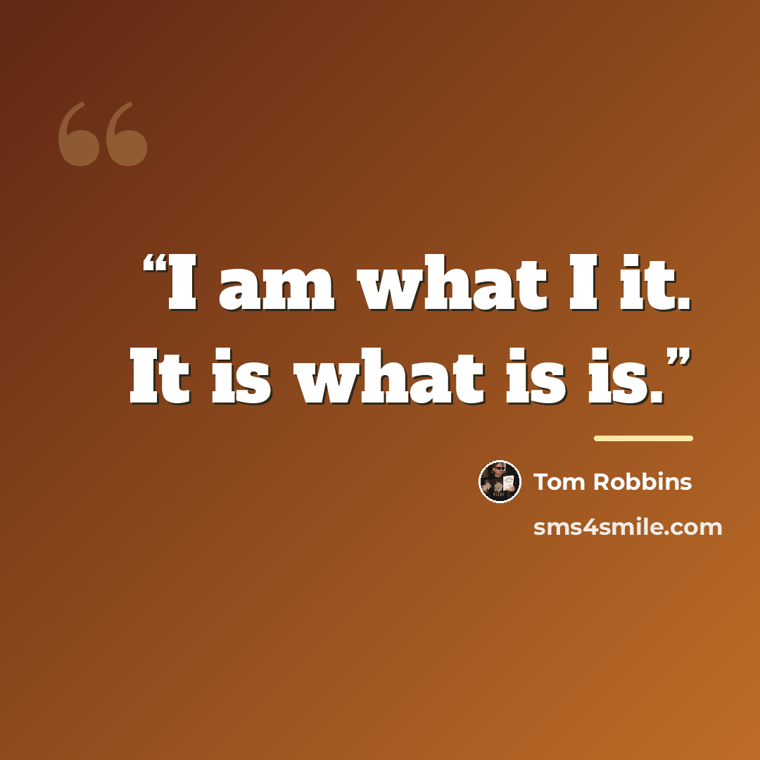 “I am what I it. It is what is is.” quote by Tom Robbins