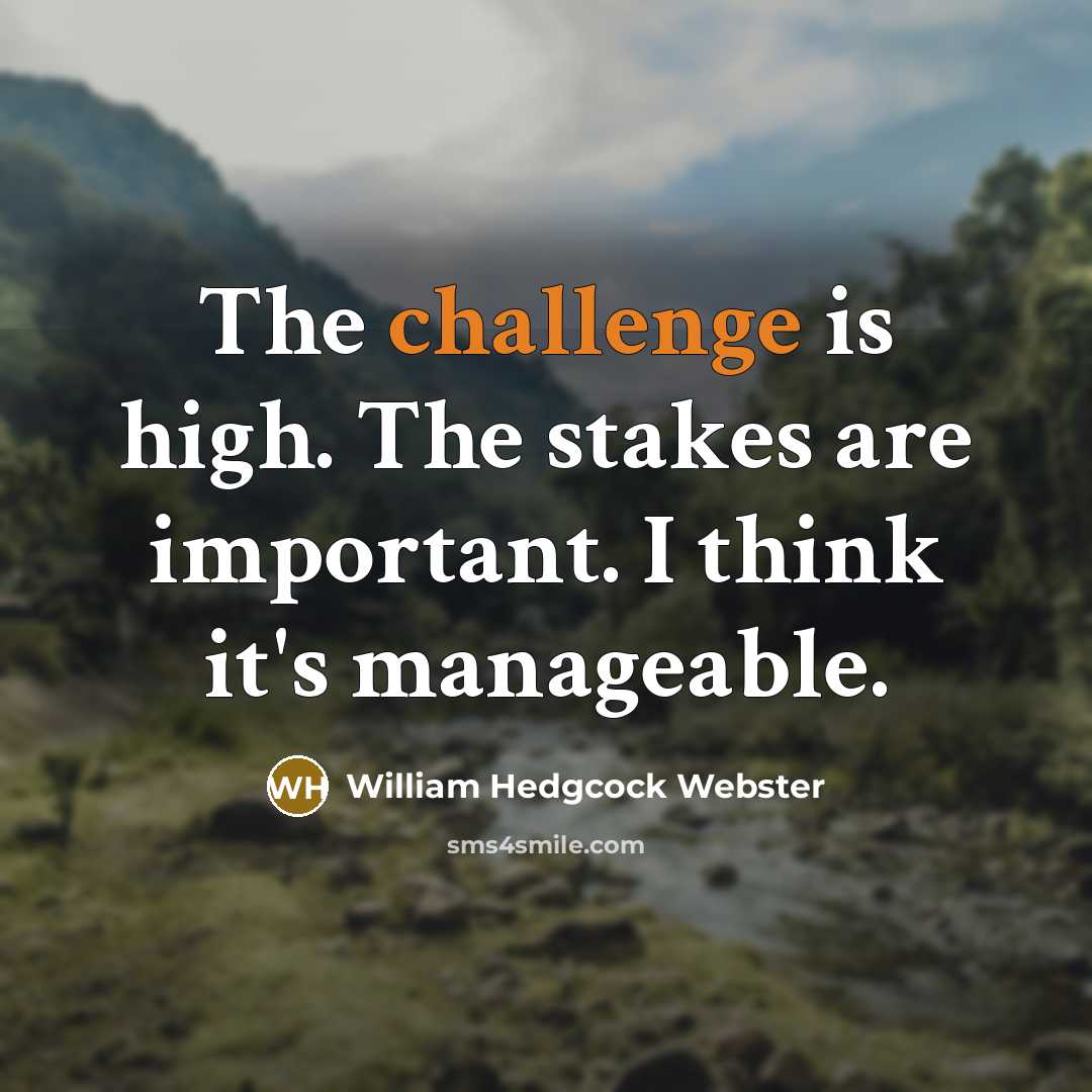 “The challenge is high. The stakes are important. I think it's manageable.” quote by William Hedgcock Webster