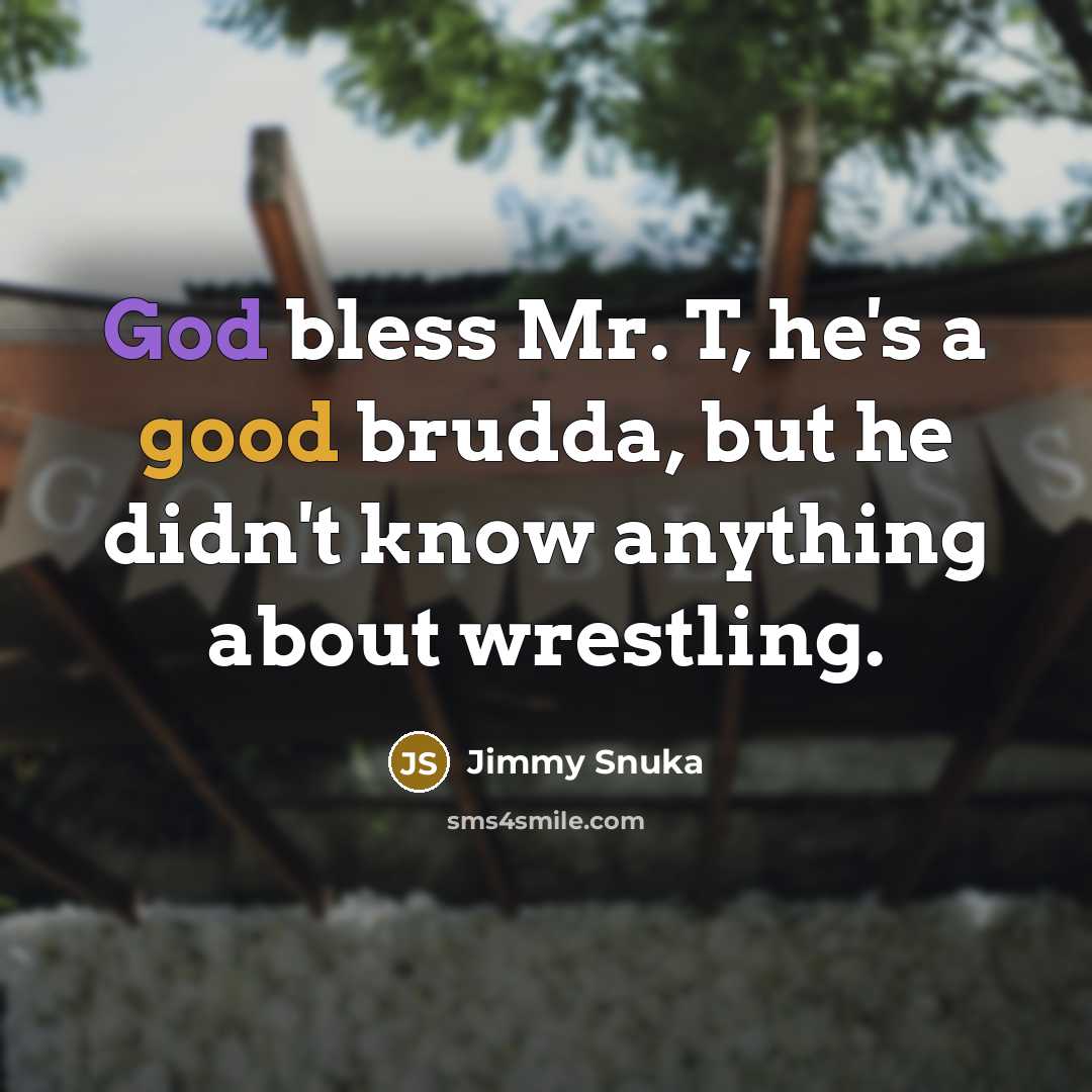 “God bless Mr. T, he's a good brudda, but he didn't know anything about wrestling.” quote by Jimmy Snuka