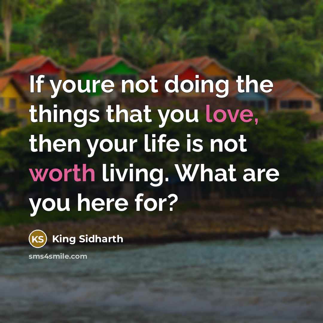 “If youre not doing the things that you love, then your life is not worth living. What are you here for?” quote by King Sidharth