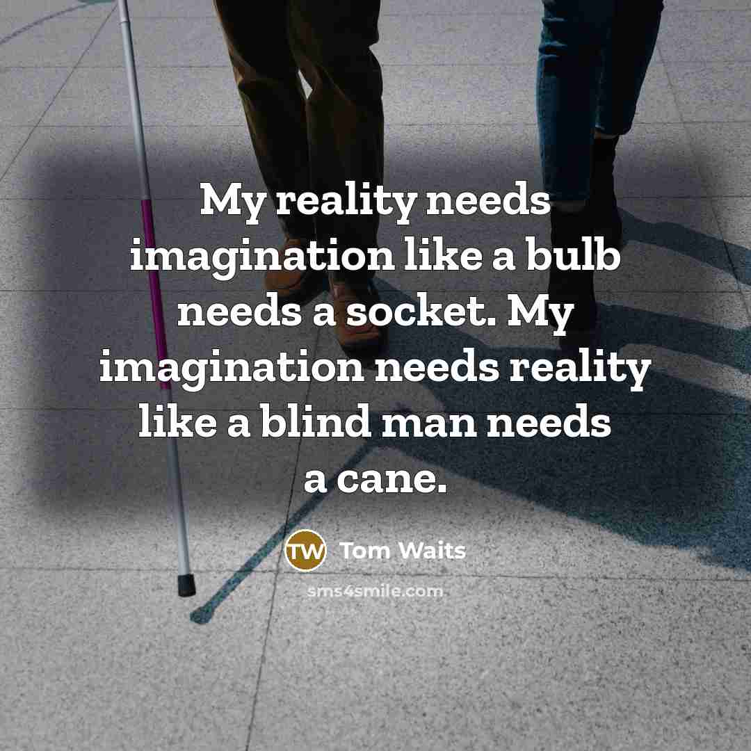 “My reality needs imagination like a bulb needs a socket. My imagination needs reality like a blind man needs a cane.” quote by Tom Waits
