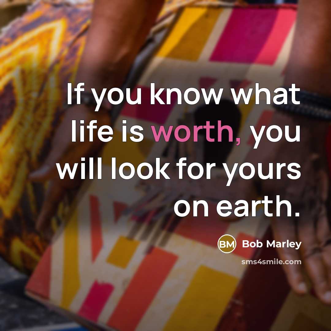 “If you know what life is worth, you will look for yours on earth.” quote by Bob Marley