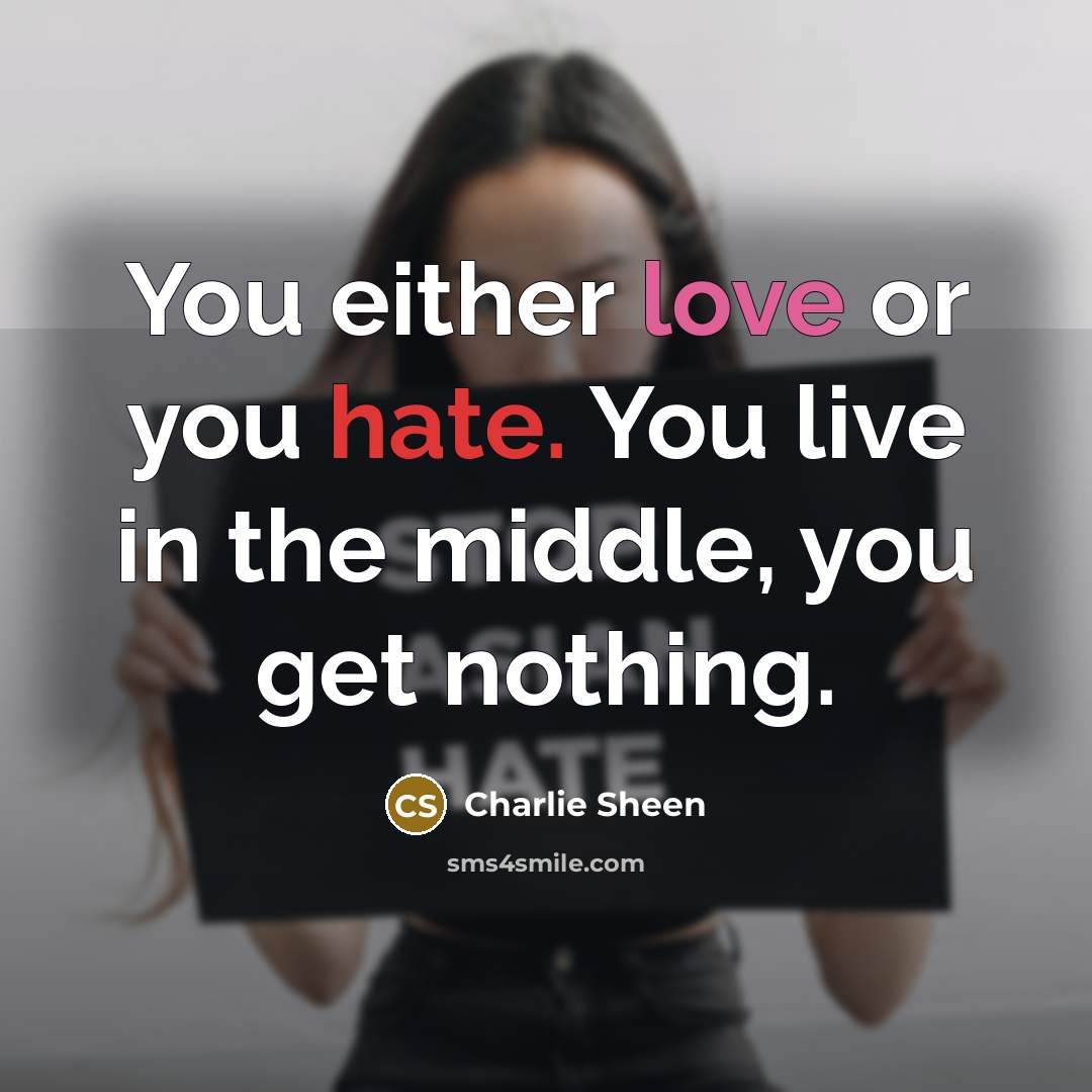 “You either love or you hate. You live in the middle, you get nothing.” quote by Charlie Sheen