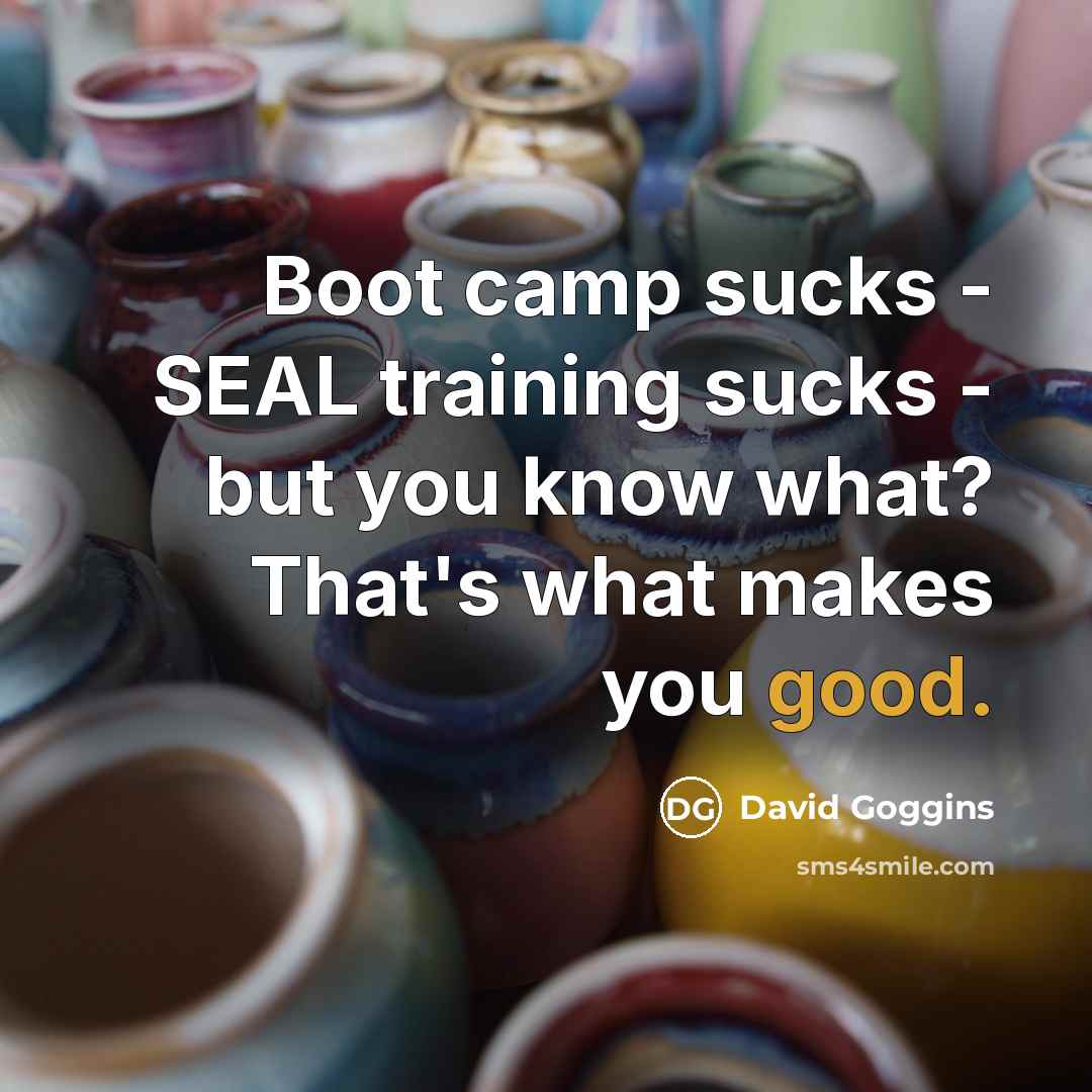 “Boot camp sucks - SEAL training sucks - but you know what? That's what makes you good.” quote by David Goggins