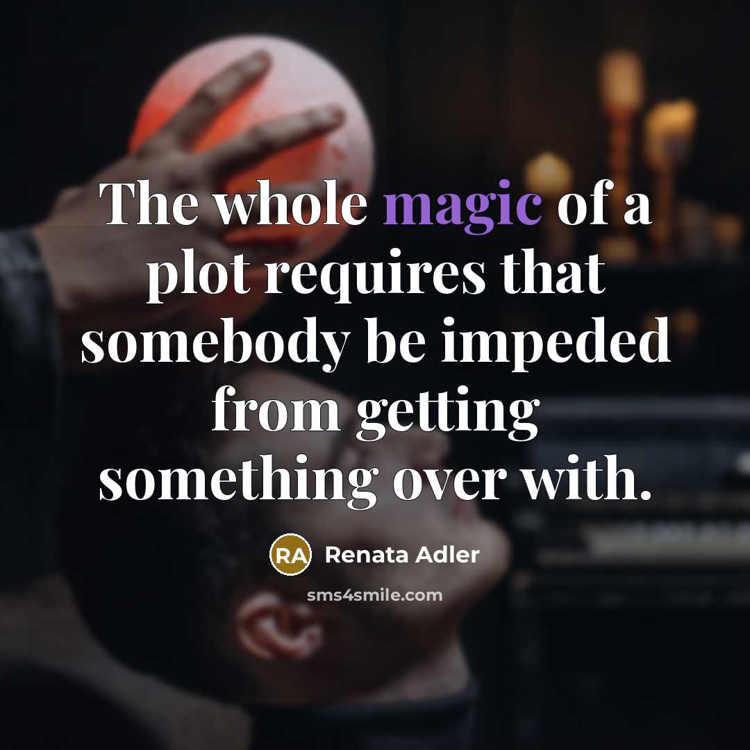 “The whole magic of a plot requires that somebody be impeded from getting something over with.” quote by Renata Adler