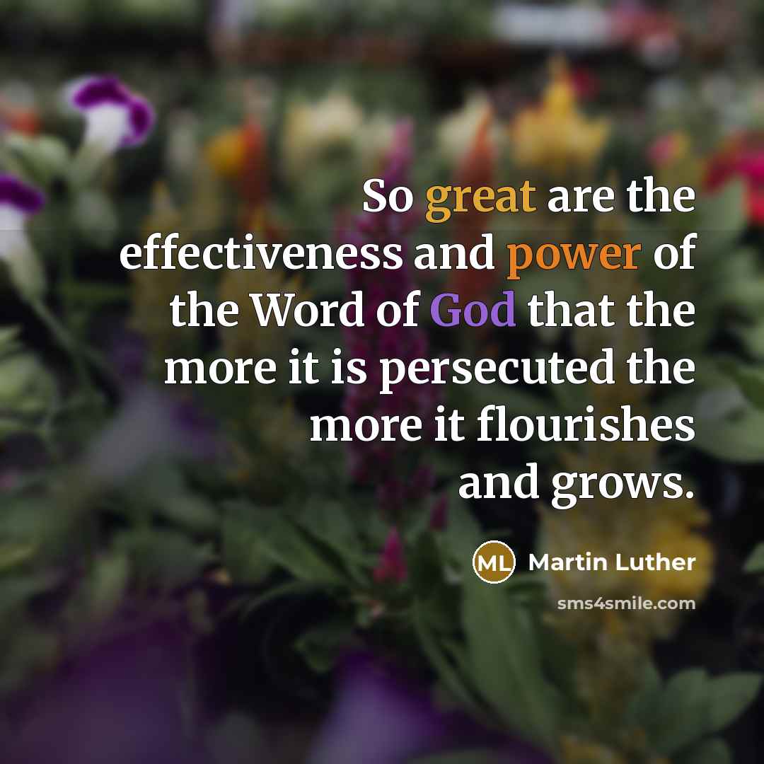 “So great are the effectiveness and power of the Word of God that the more it is persecuted the more it flourishes and grows.” quote by Martin Luther