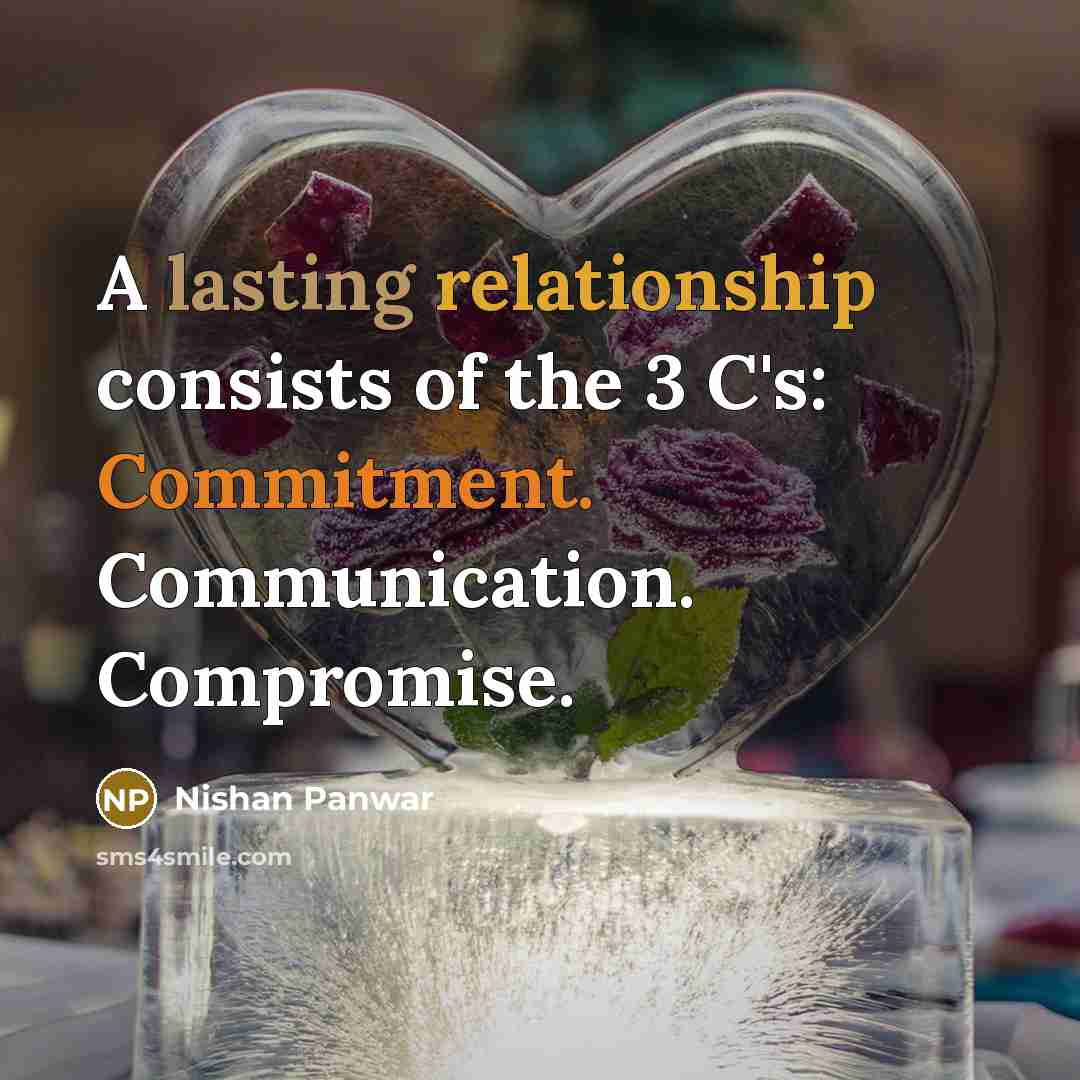 “A lasting relationship consists of the 3 C's: Commitment. Communication. Compromise.” quote by Nishan Panwar