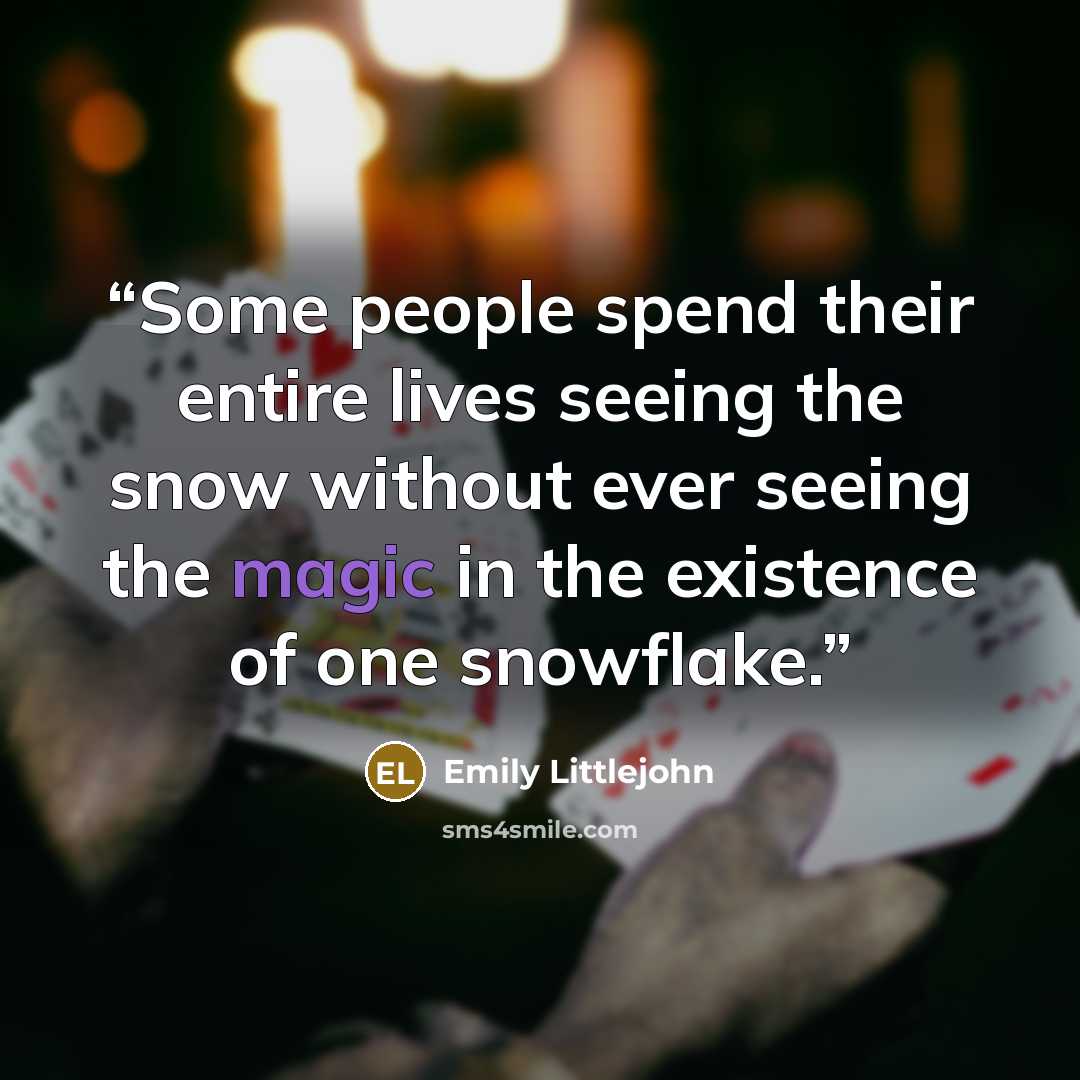 “Some people spend their entire lives seeing the snow without ever seeing the magic in the existence of one snowflake.” quote by Emily Littlejohn