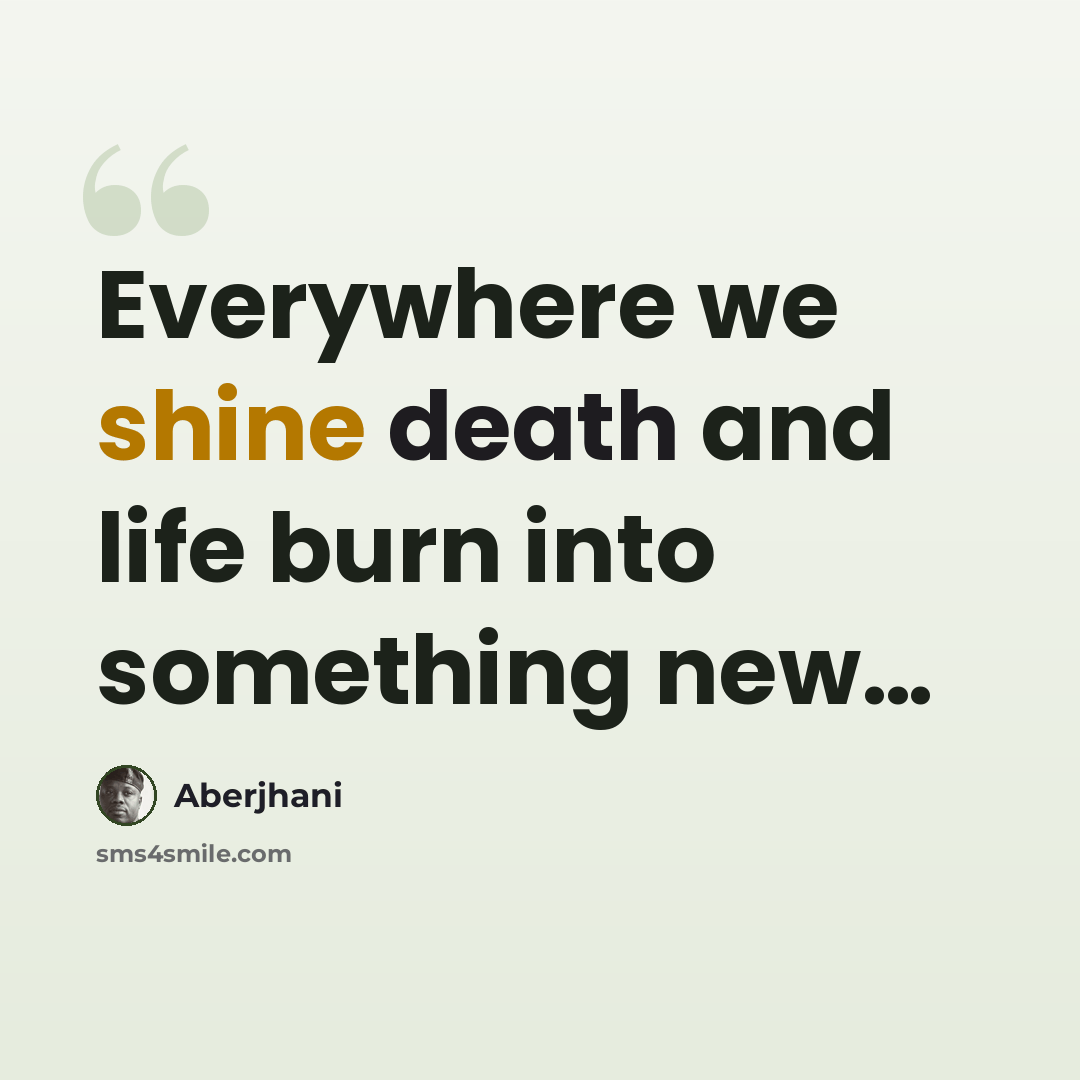 “Everywhere we shine death and life burn into something new…” quote by Aberjhani
