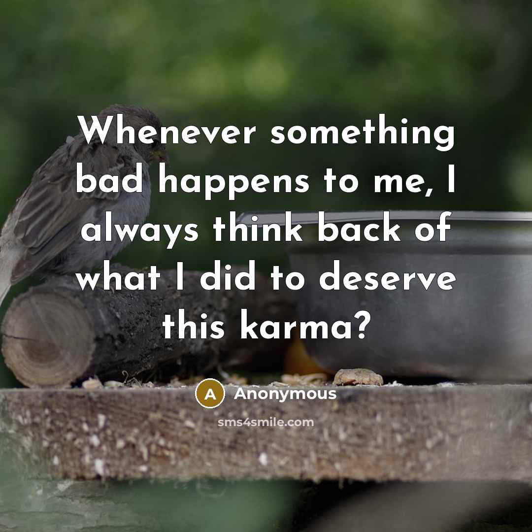 “Whenever something bad happens to me, I always think back of what I did to deserve this karma?” quote by Anonymous