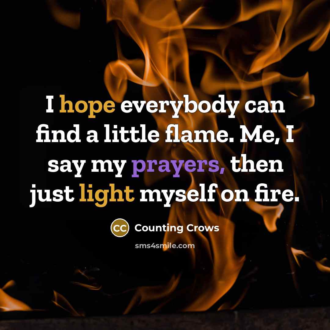 “I hope everybody can find a little flame. Me, I say my prayers, then just light myself on fire.” quote by Counting Crows