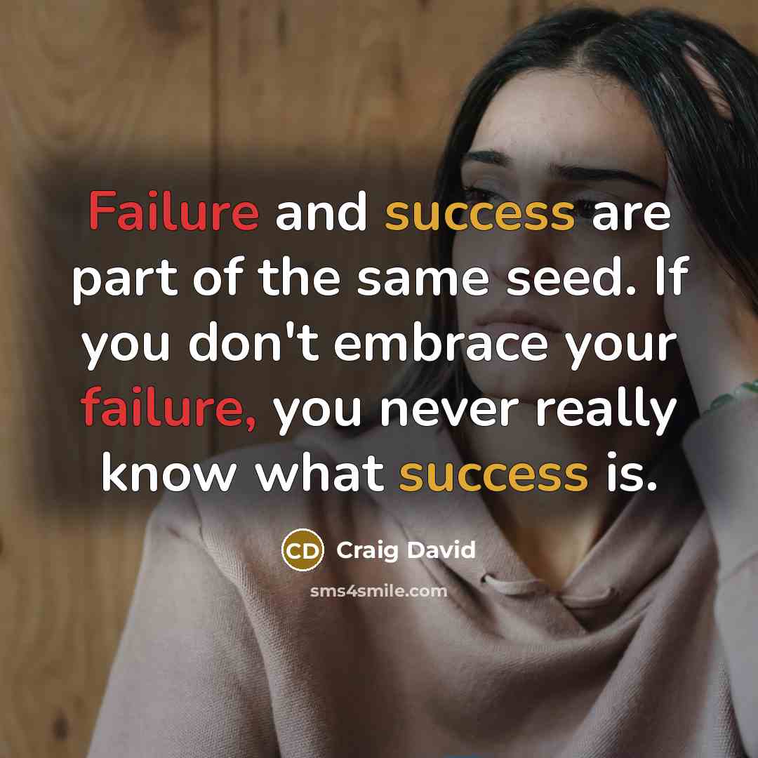 “Failure and success are part of the same seed. If you don't embrace your failure, you never really know what success is.” quote by Craig David