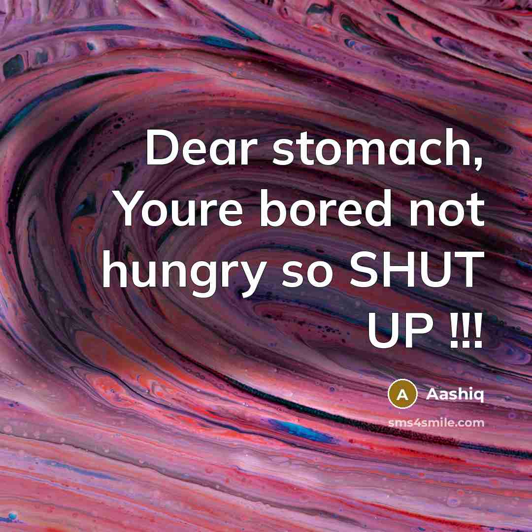 “Dear stomach, Youre bored not hungry so SHUT UP !!!” quote by Aashiq