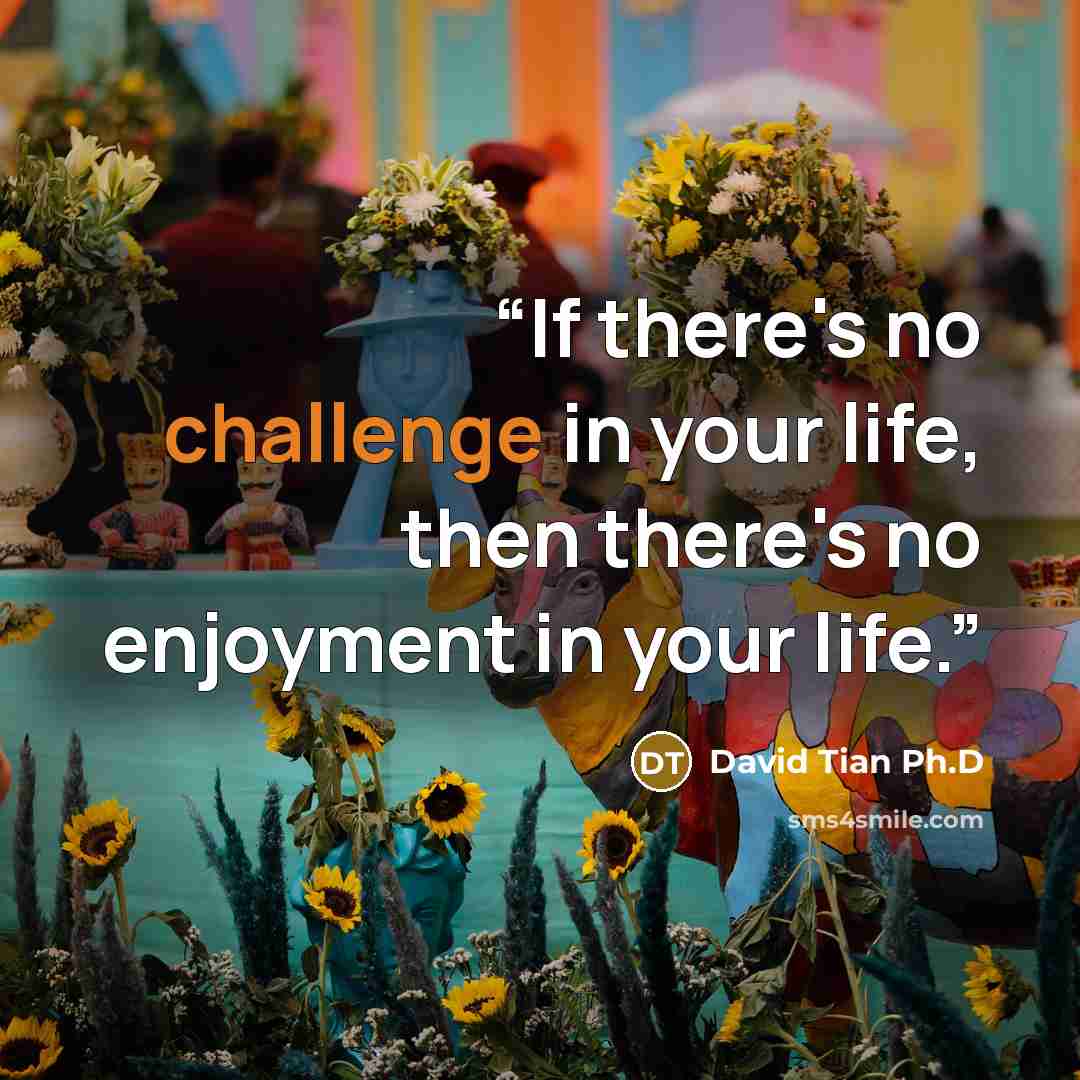 “If there's no challenge in your life, then there's no enjoyment in your life.” quote by David Tian Ph.D