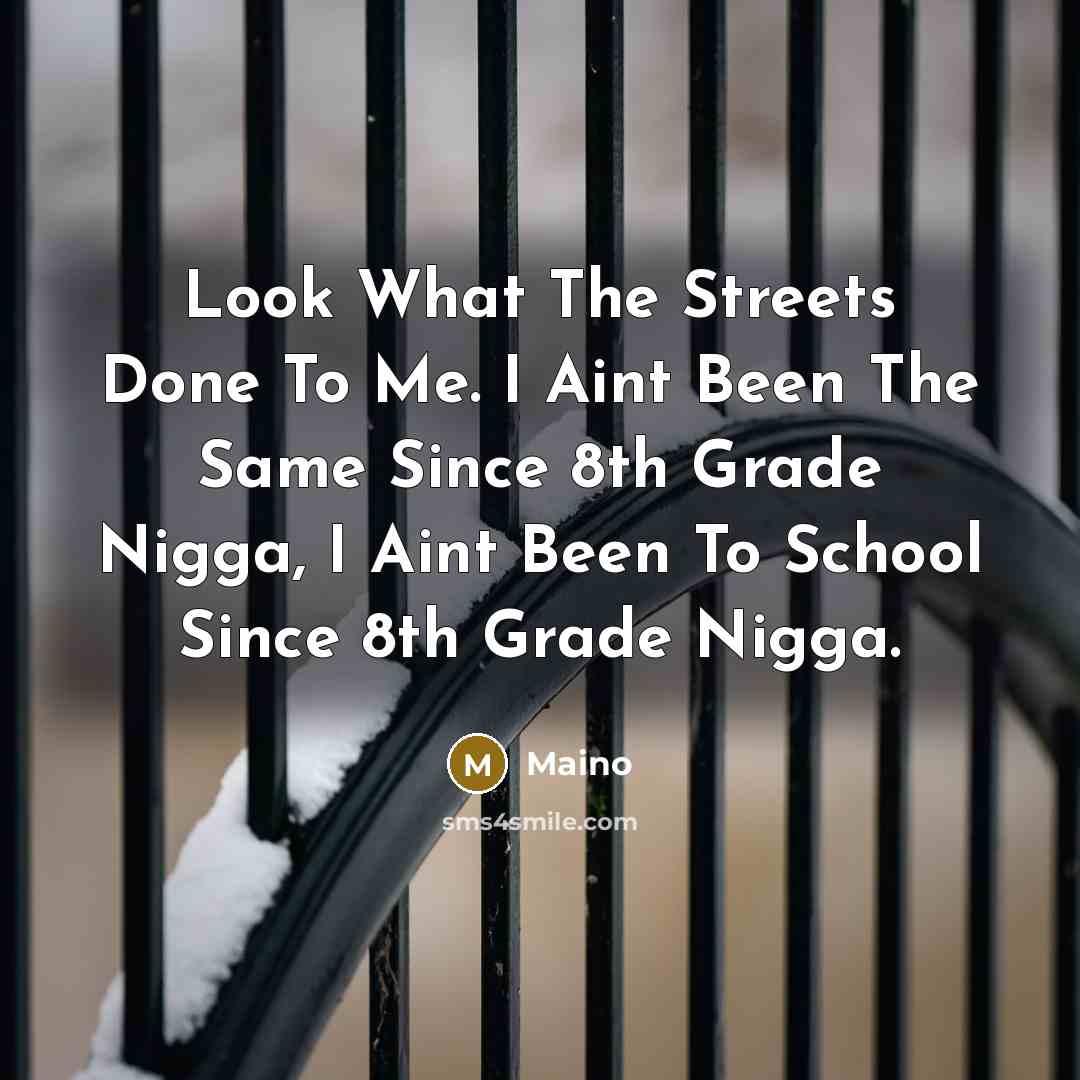 “Look What The Streets Done To Me. I Aint Been The Same Since 8th Grade Nigga, I Aint Been To School Since 8th Grade Nigga.” quote by Maino