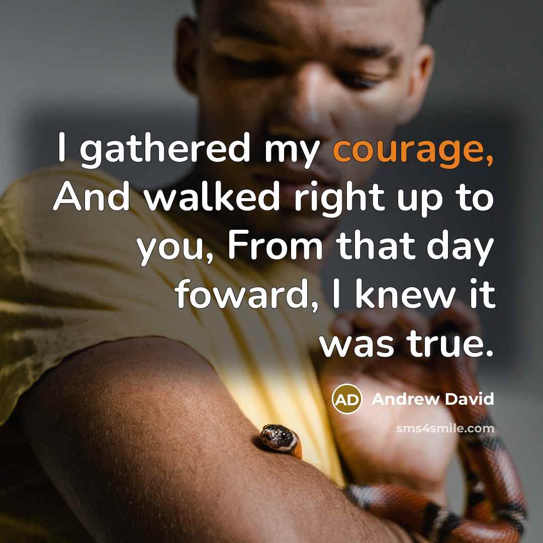 “I gathered my courage, And walked right up to you, From that day foward, I knew it was true.” quote by Andrew David