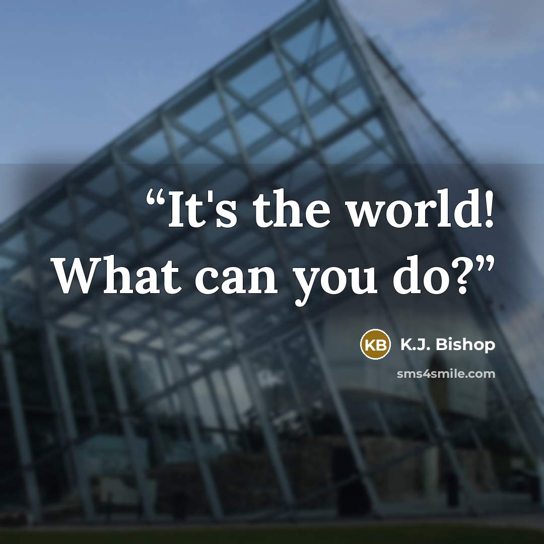 “It's the world! What can you do?” quote by K.J. Bishop