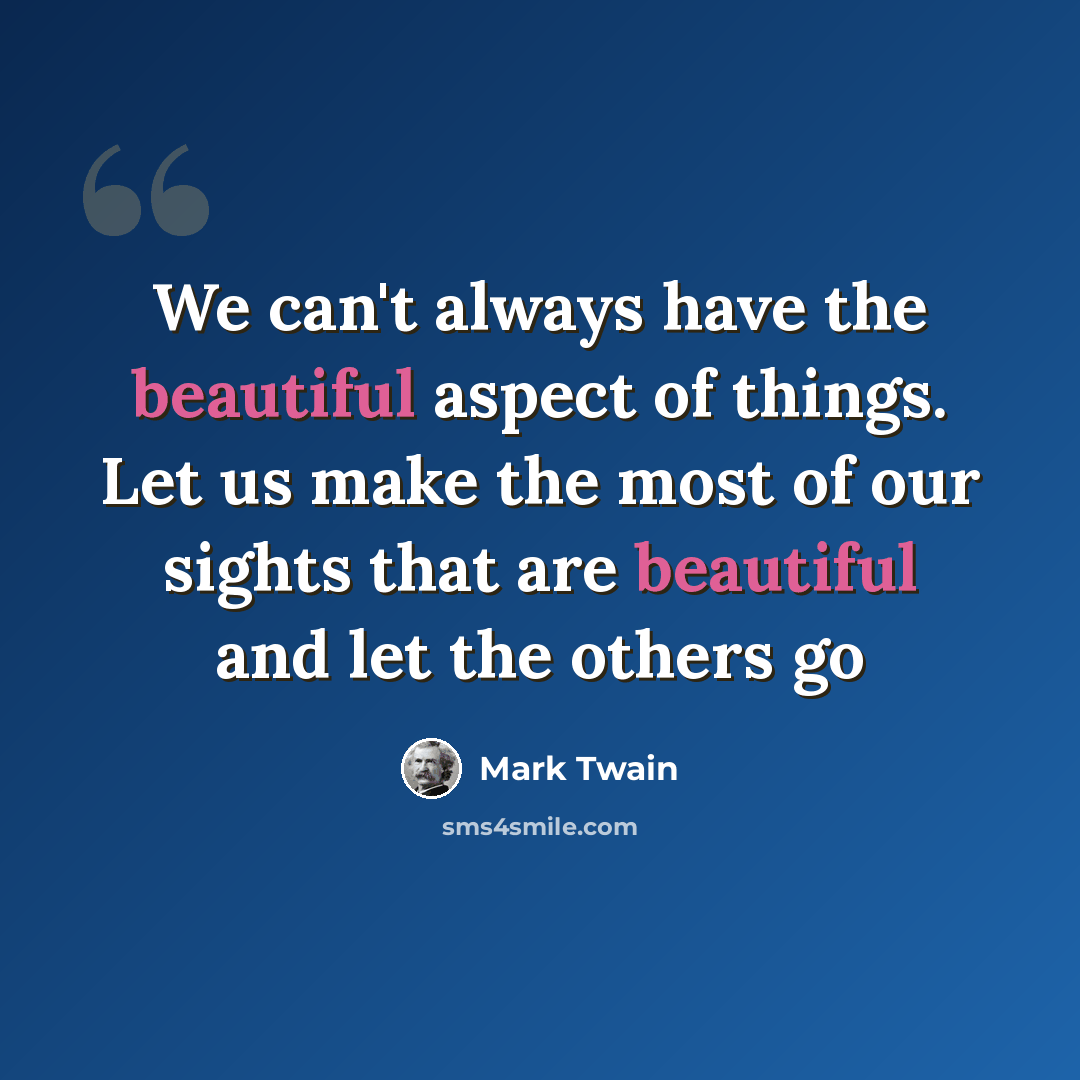 “We can't always have the beautiful aspect of things. Let us make the most of our sights that are beautiful and let the others go” quote by Mark Twain