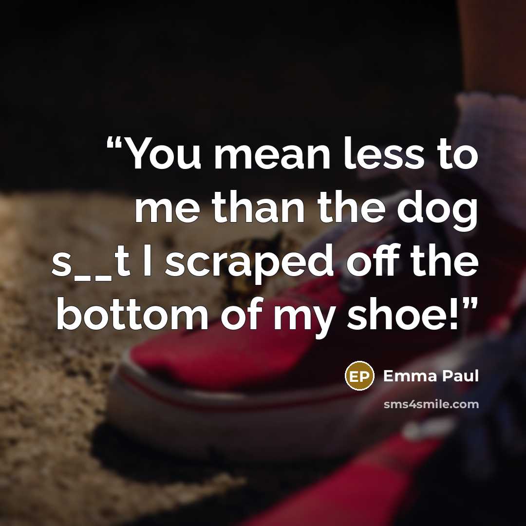 “You mean less to me than the dog s__t I scraped off the bottom of my shoe!” quote by Emma Paul