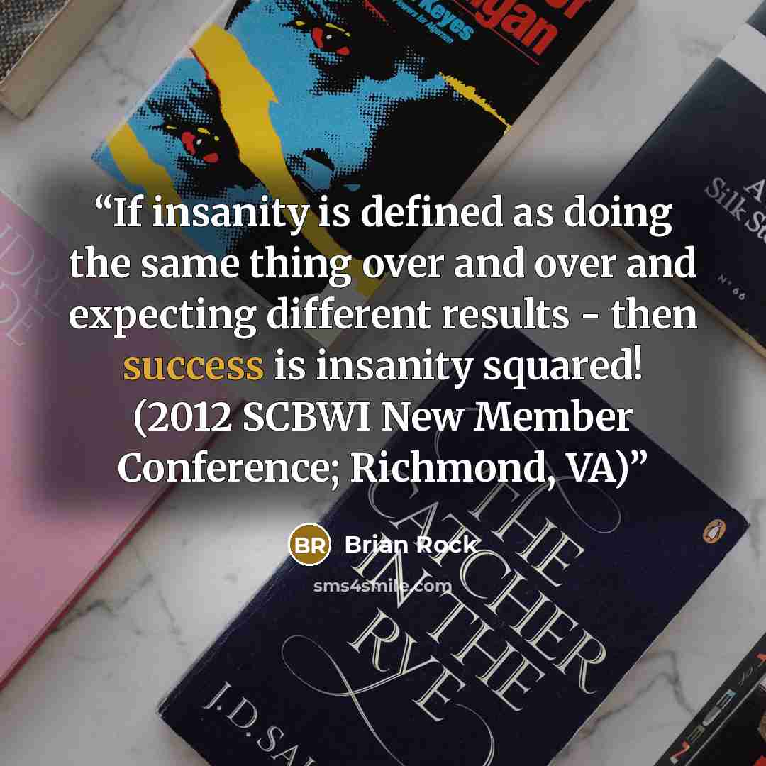 “If insanity is defined as doing the same thing over and over and expecting different results - then success is insanity squared! (2012 SCBWI New Member Conference; Richmond, VA)” quote by Brian Rock